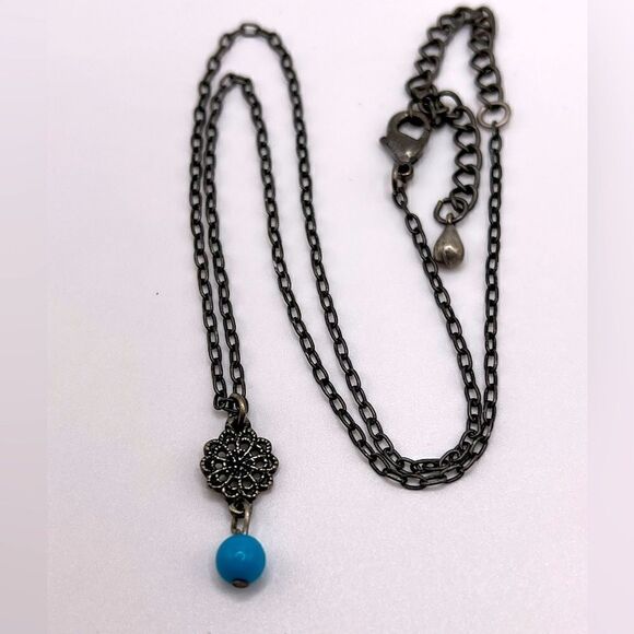 *3/$20* Dainty silver tone necklace with turquoise colored bead - Picture 3 of 3